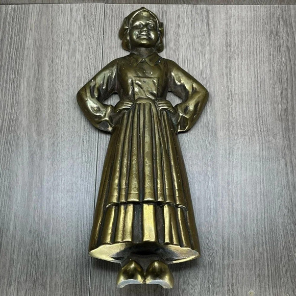 VTG Sheffield Solid Brass Dutch Boy and Girl Cast Iron Pair Andirons Gold - Picture 6 of 10